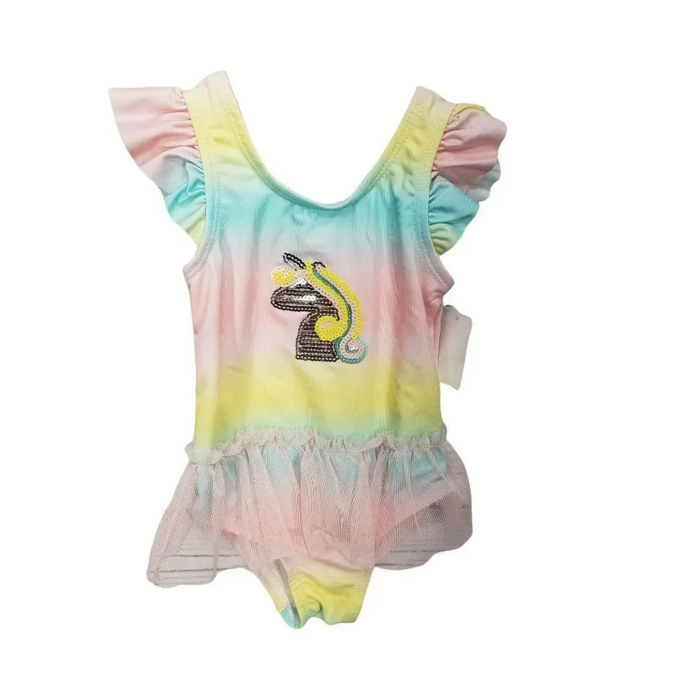 Lemon Kiss Toddler girls 18 months 1 piece swimsuit pink tyedye unicorn swimwear